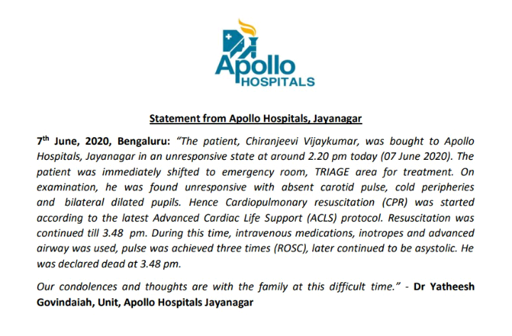 'Chiru' Sarja did not respond to repeated CPR: Hospital 2