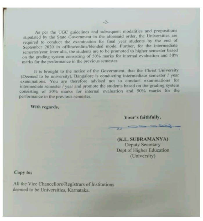 Govt 'advises' Christ University not to conduct exams 3