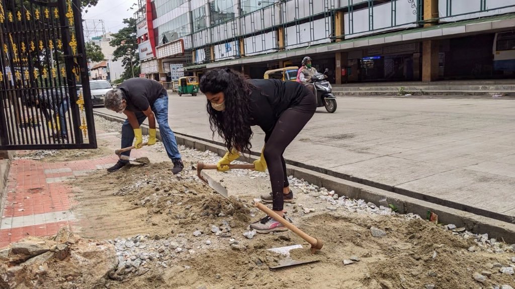 Actress who's our kind of corporator! Samyukta Hornad makes up for civic apathy by fixing shoddy footpath in Jayanagar