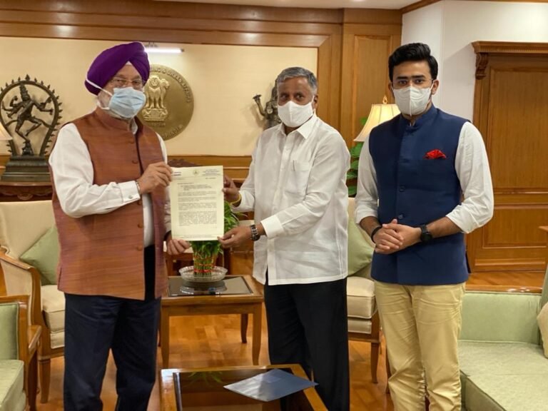Bengaluru South MP Tejasvi Surya and Karnataka Housing Minister V Sommana met Union Minister for Housing & Urban Affairs Hardeep Singh Puri in New Delhi.