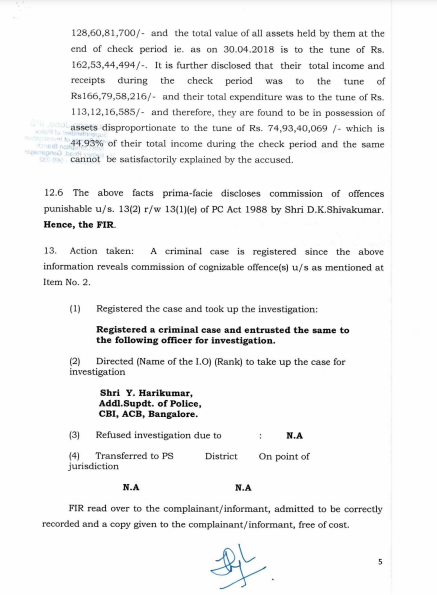 CBI FIR says DK Shivakumar had 44.93% disproportionate assets A copy with TheBengaluruLive further claims that Shivakumar accumulated disproportionate assets in 5 years, from April 1, 2013 to April 30, 2018.