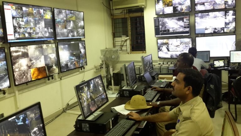 File pic of CCTV Surveillance team of Bengaluru city police monitoring 24×7 throughout the city. pic source: twitter @BlrCityPolice