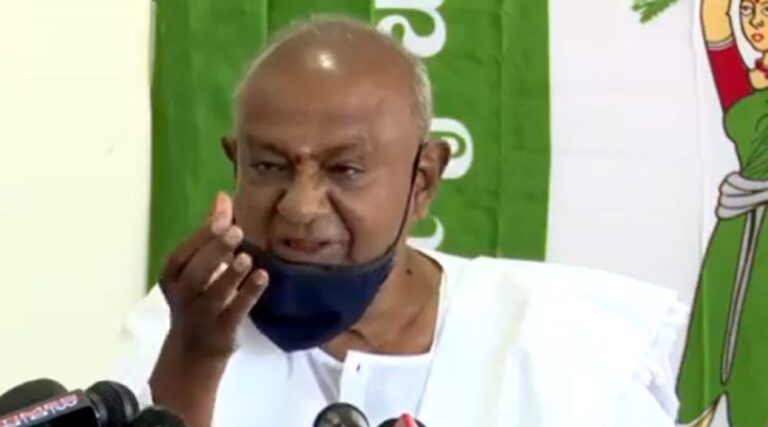 former Prime Minister HD Devegowda addressing media on Saturday in Bengaluru