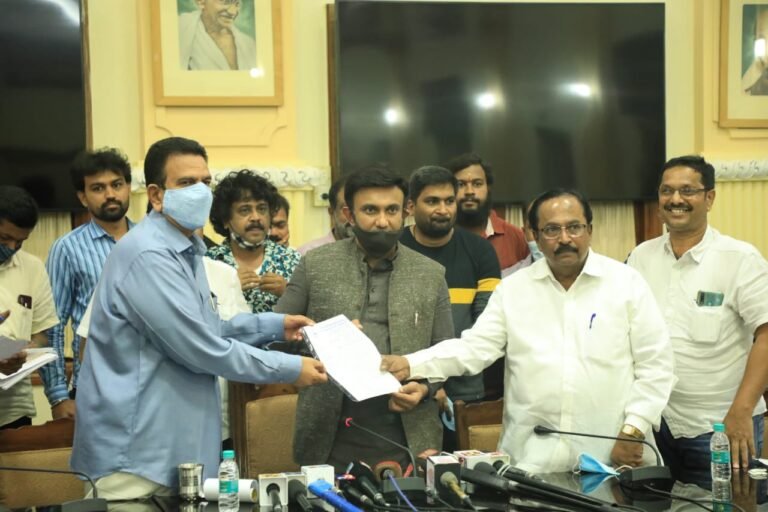 Minister Sudhakar CC Patil with Kananda Film Industry delegates