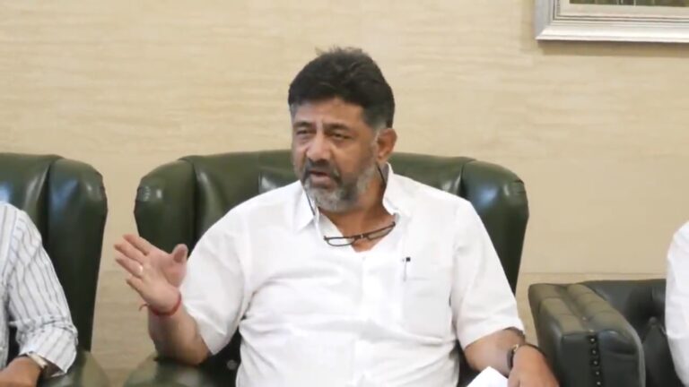DK Shivakumar at a presser in Bengaluru