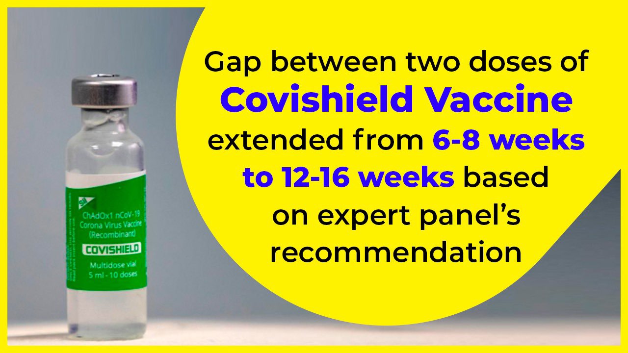 Covishield Vaccine: Gap between two doses extended from 6-8 weeks to 12-16 weeks