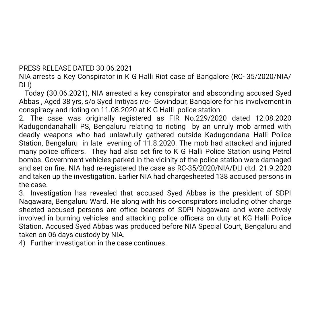 NIA arrests SDPI Nagawara President and key conspirator in K G Halli Riot case 2