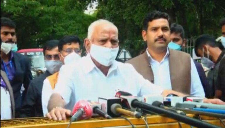 CM BSY addressing media in Bengaluru after returning from New Delhi