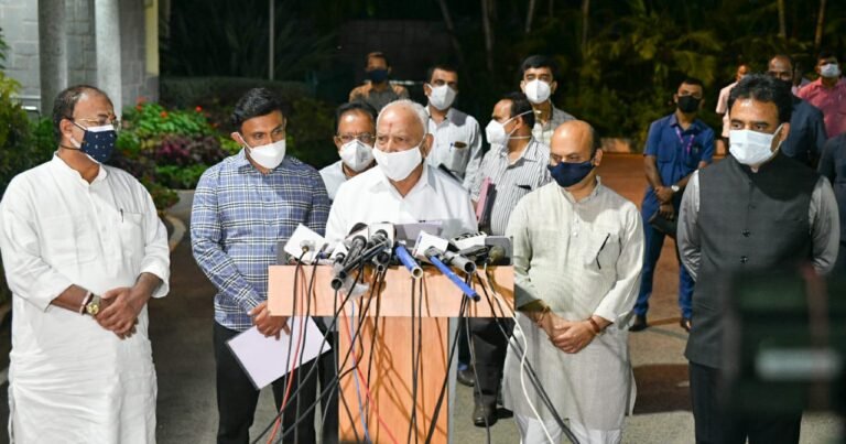 Karnataka Chief Minister BS Yediyurappa addressing media on July 3, 2021