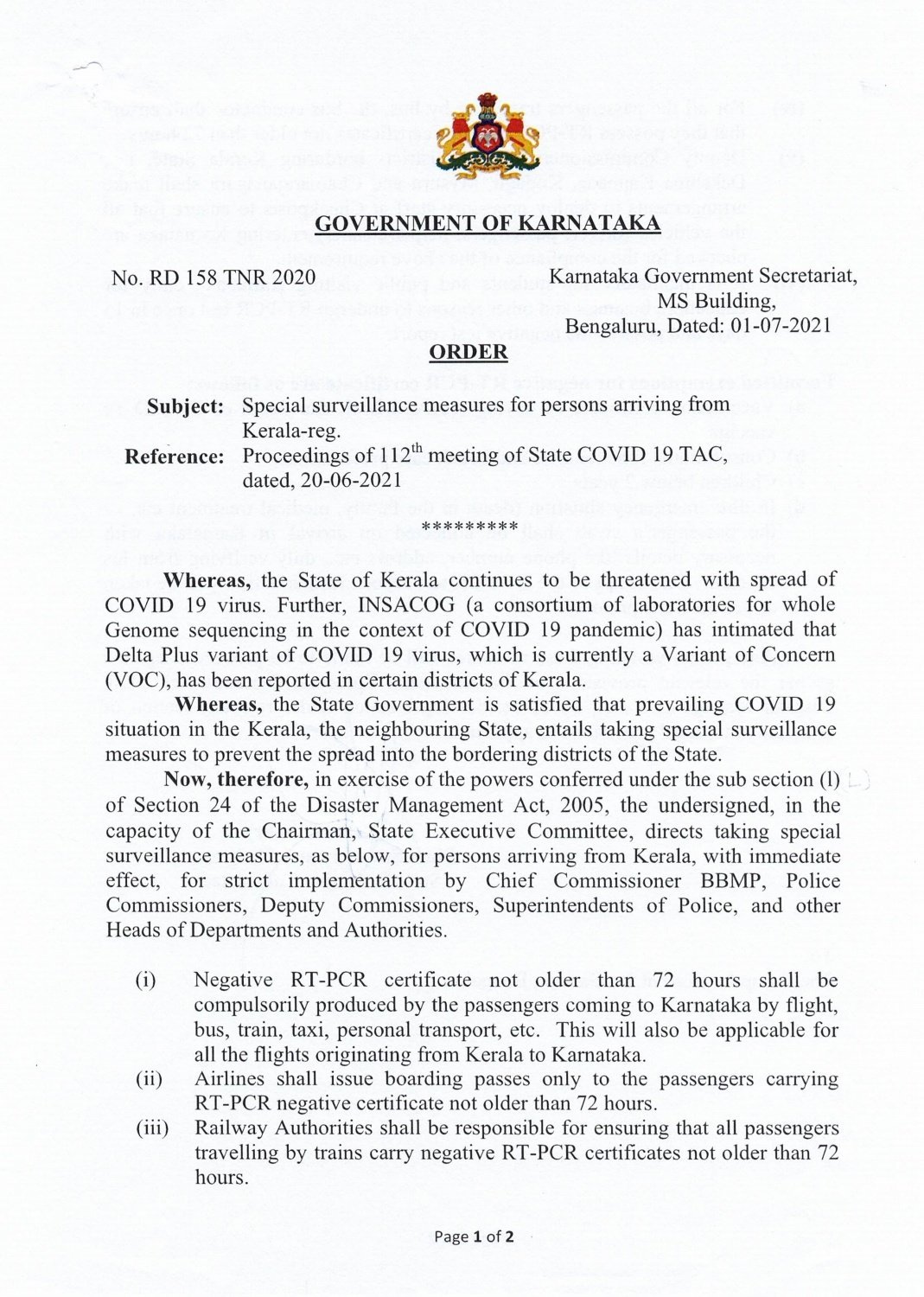 Travellers from Kerala will need COVID-19 negative RT-PCR report to enter Karnataka 2