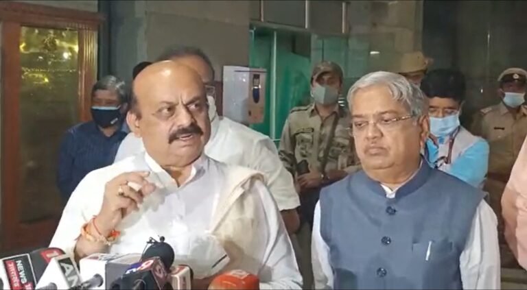 CM Bommai talking to media at Delhi