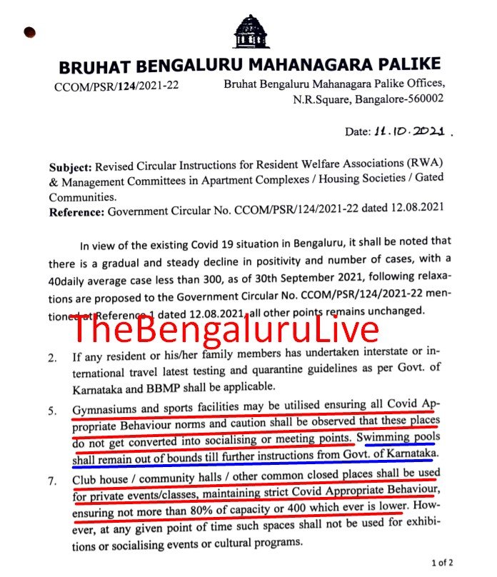 BBMP allows gyms, sports facilities in apartment complexes to function, but swimming pools to remain shut