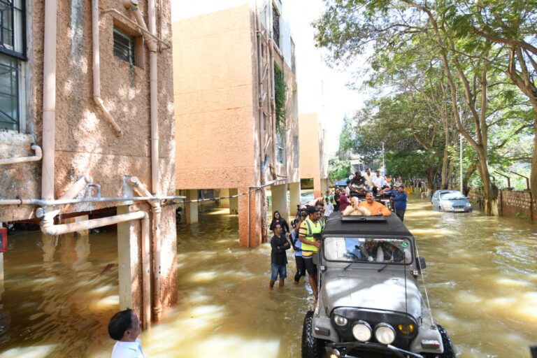 Compensation soon for rain affected CM Bommai visit Kendriya Vihar Apartment1