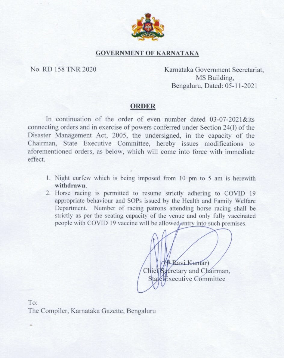 Karnataka withdraws statewide night curfew