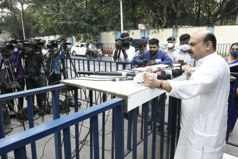 CM Bommai at RT Nagar talking to media