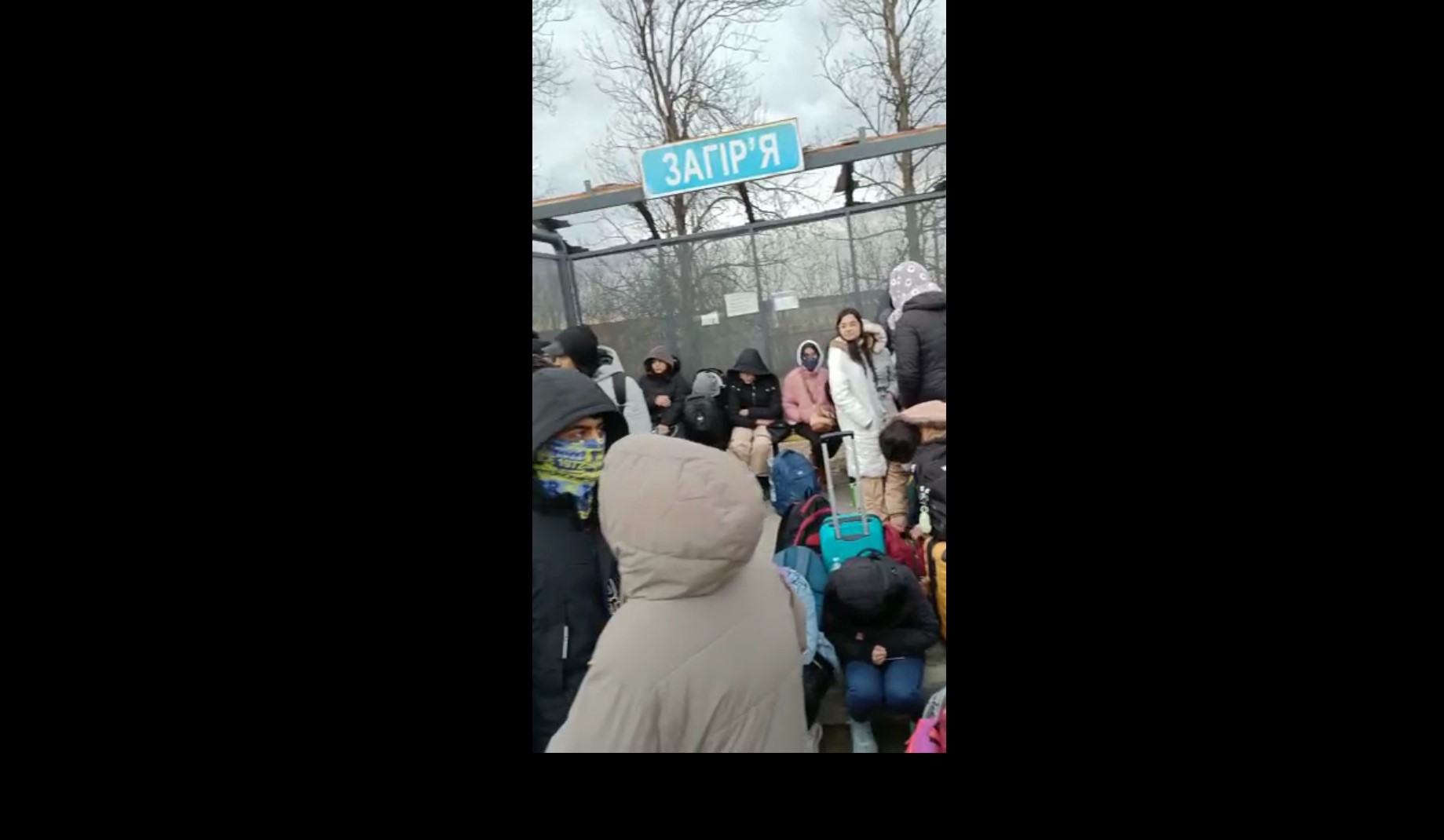 screen grab from a video received on WhatsApp of people stranded at Ukraine