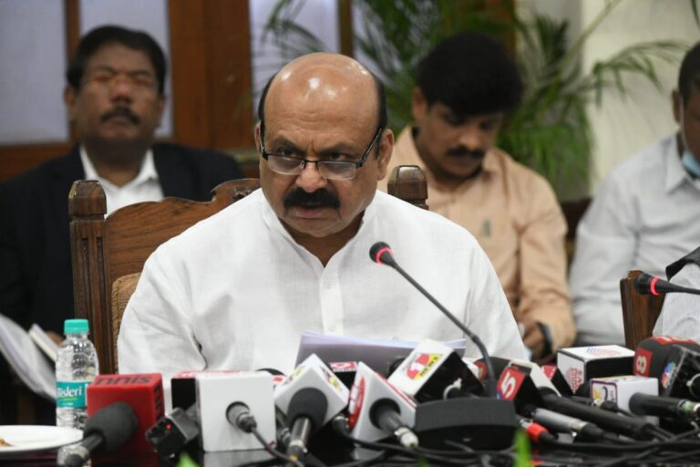 CM bommai media briefing after budget presentation on March 4, 2022..