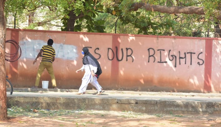 Graffiti surfaces saying ‘Hijab is our dignity’ in Karnataka's Hospet, erased by civic officials