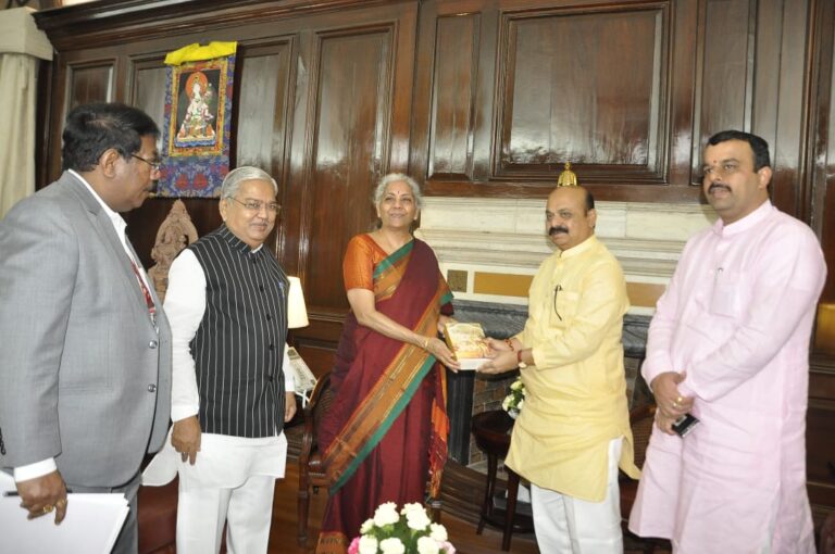 Bommai with Nirmala Sitharaman and also seen is Manjunatha Prasad and Govind Karjol and Karkala Sunil