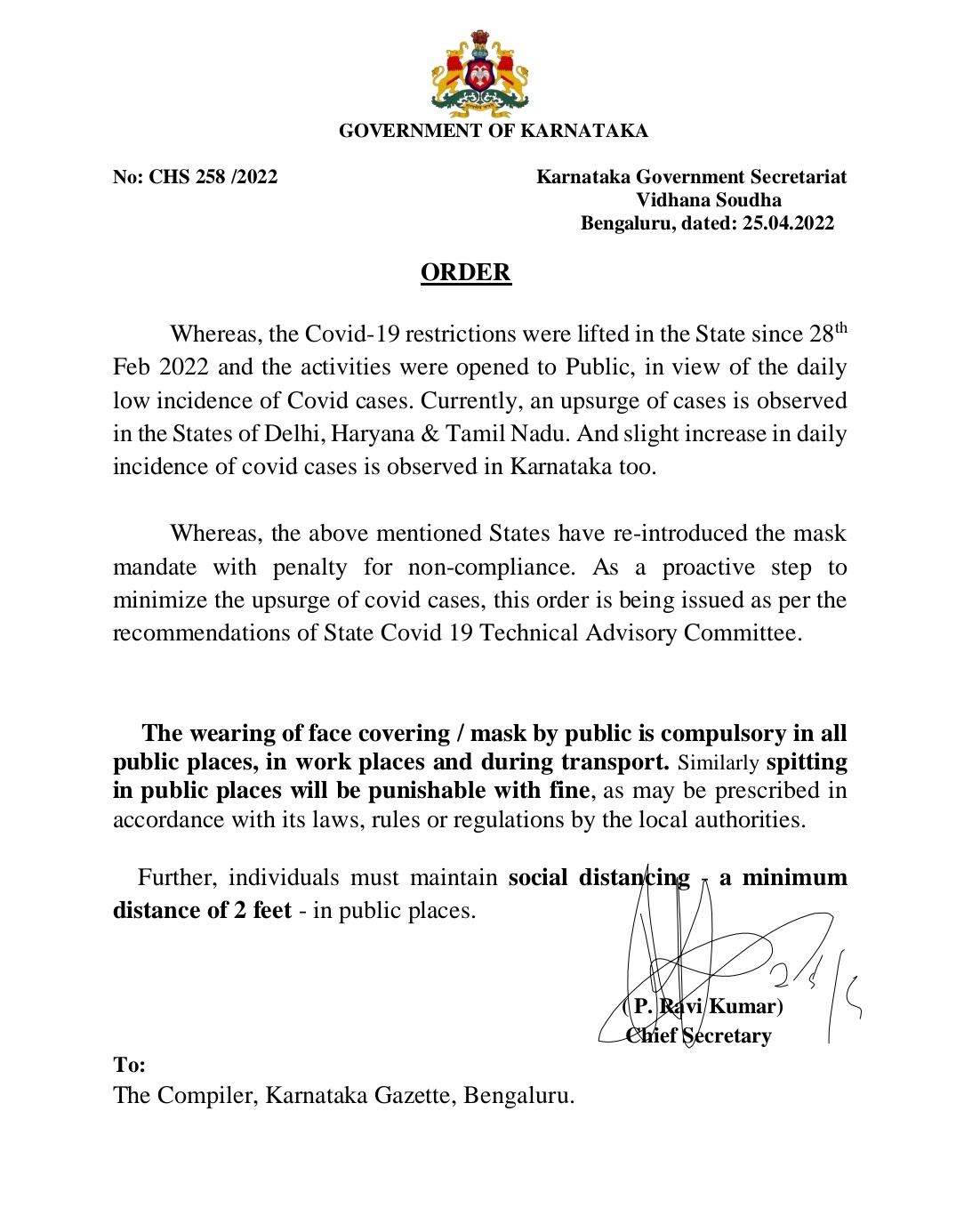 COVID 4th wave concerns Karnataka govt makes masks, social distancing mandatory