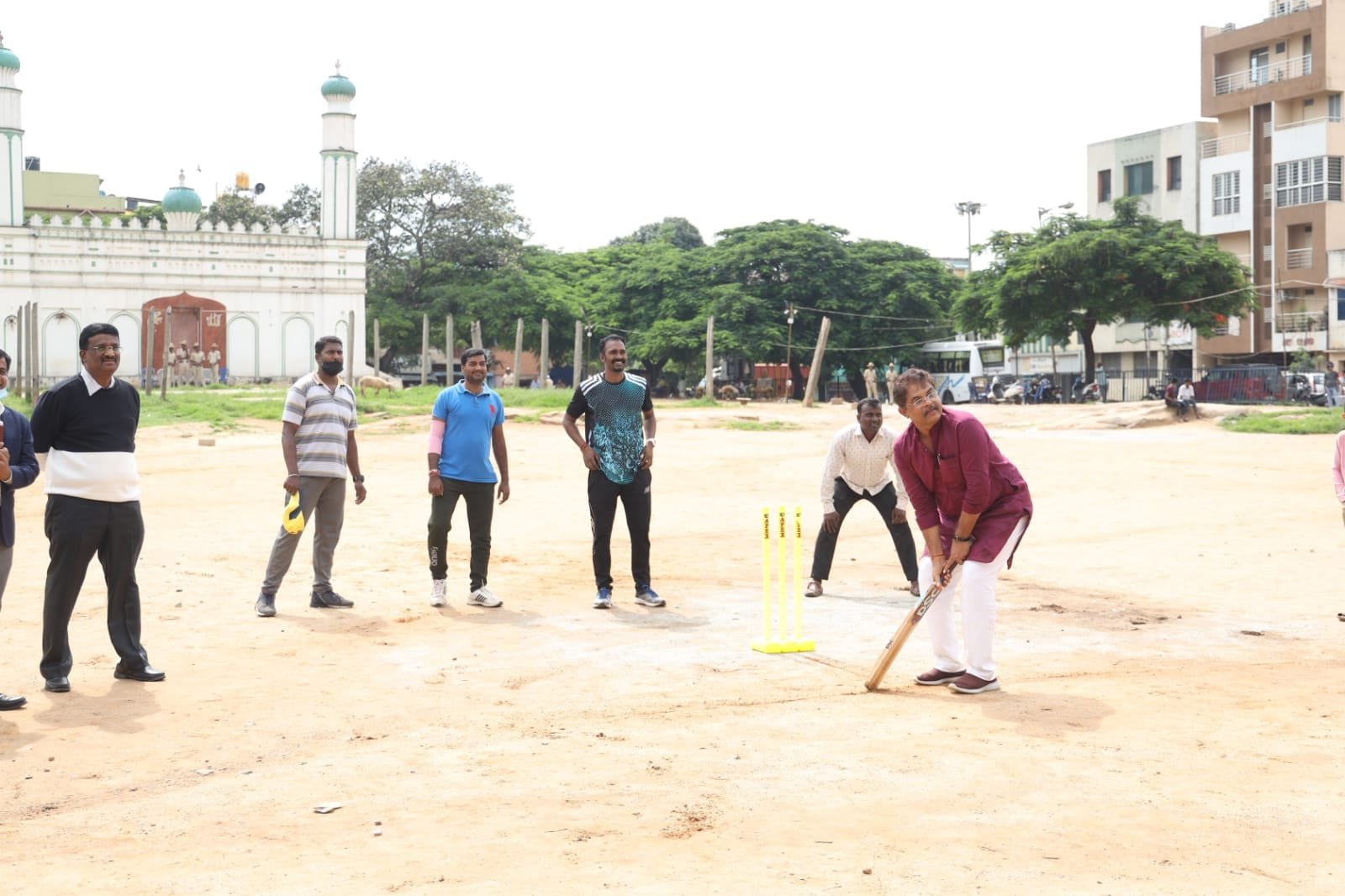 Karnataka Revenue Minister R Ashoka along with Bangalore Central MP P C Mohan on Saturday visited the Idgah ground in Chamrajpet.