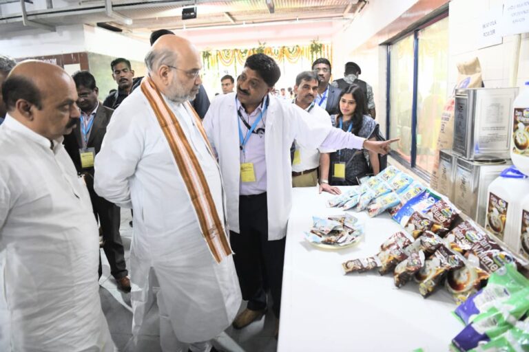 Amit Shah visits Nandini dairy plant in Bengaluru