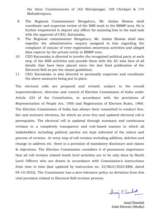 EC suspends two IAS officials in Karnataka amid allegations of voter fraud 4 The poll panel also ordered a departmental enquiry against additional district election officers S Rangappa (in-charge of the Shivajinagar and Chickpet constituencies) and K Srinivas (in-charge of the Mahadevapura constituency).