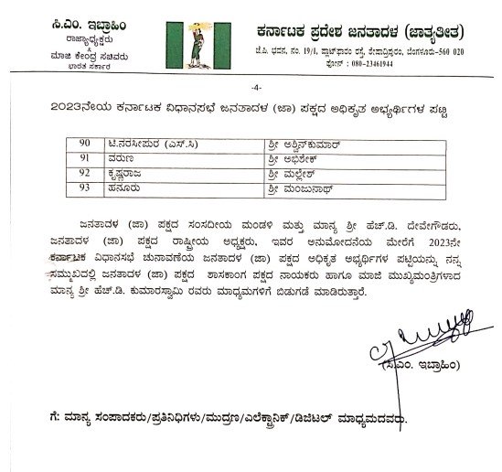 JD(S) gives tickets to 'first family' in first list of candidates for 2023 Karnataka polls