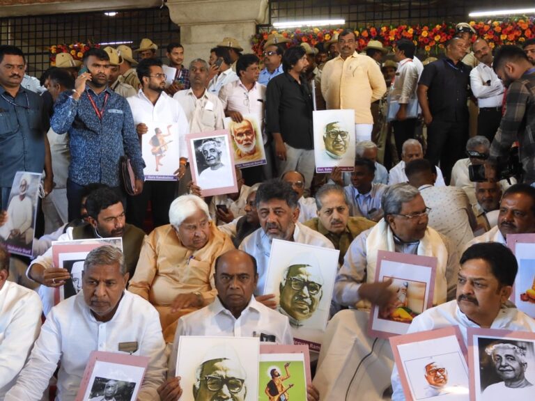 V D Savarkar's portrait unveiled in Karnataka Assembly hall, Opposition stages protests outside