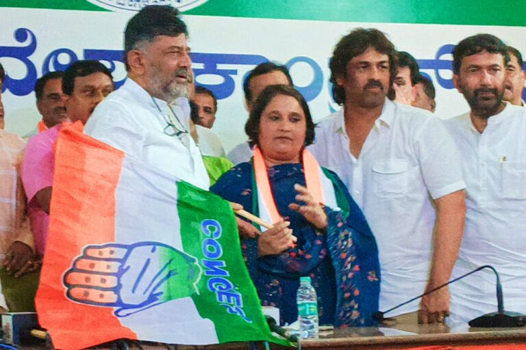 Kannada film star Shivarajkumar's wife Geetha joins Congress