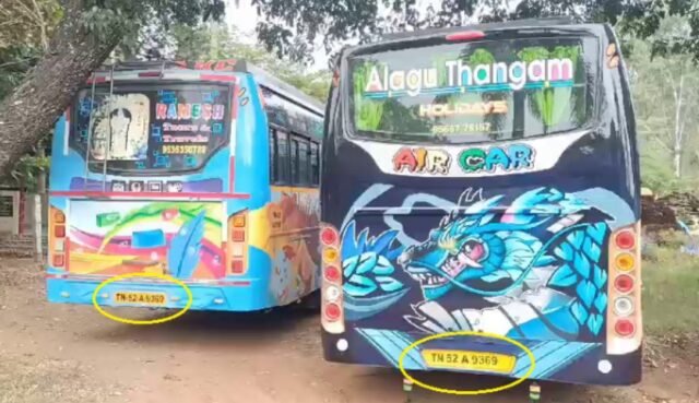 Two buses with same registration number seized