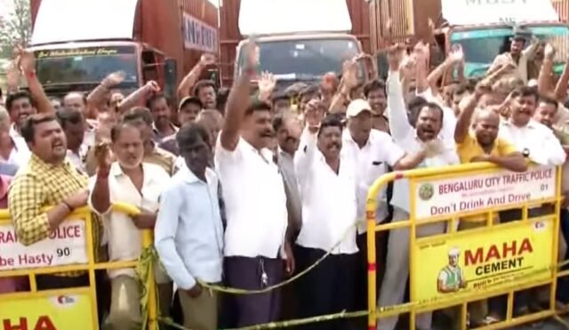 Bengaluru: Truck operators protest against govt plan to collect lifetime taxes from commercial vehicles