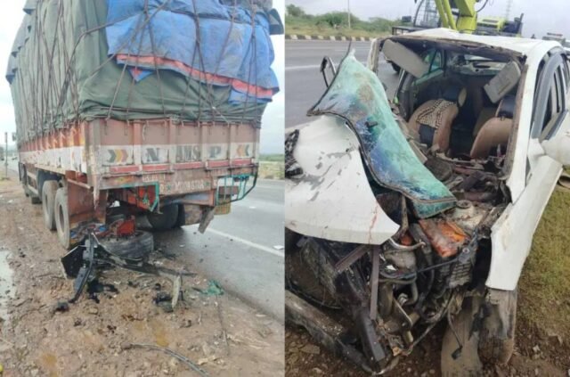 4 dead, three children seriously injured as car rams into parked truck near Chitradurga