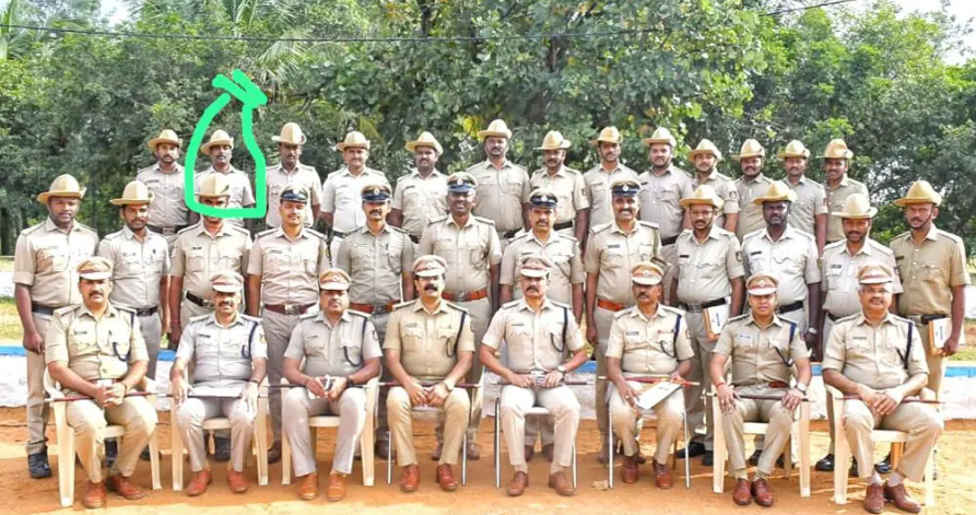 The Head constable Anand K, marked in this photo was actually involved in an ongoing investigation, and the ganja that was found was a part of the evidence collected, said Karnataka Police.