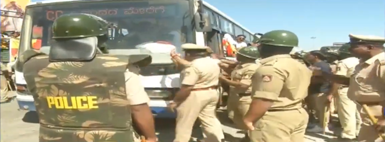 Karnataka Rakshana Vedike activists detained for violent protest against English boards, demanding '60% Kannada' on all signboards