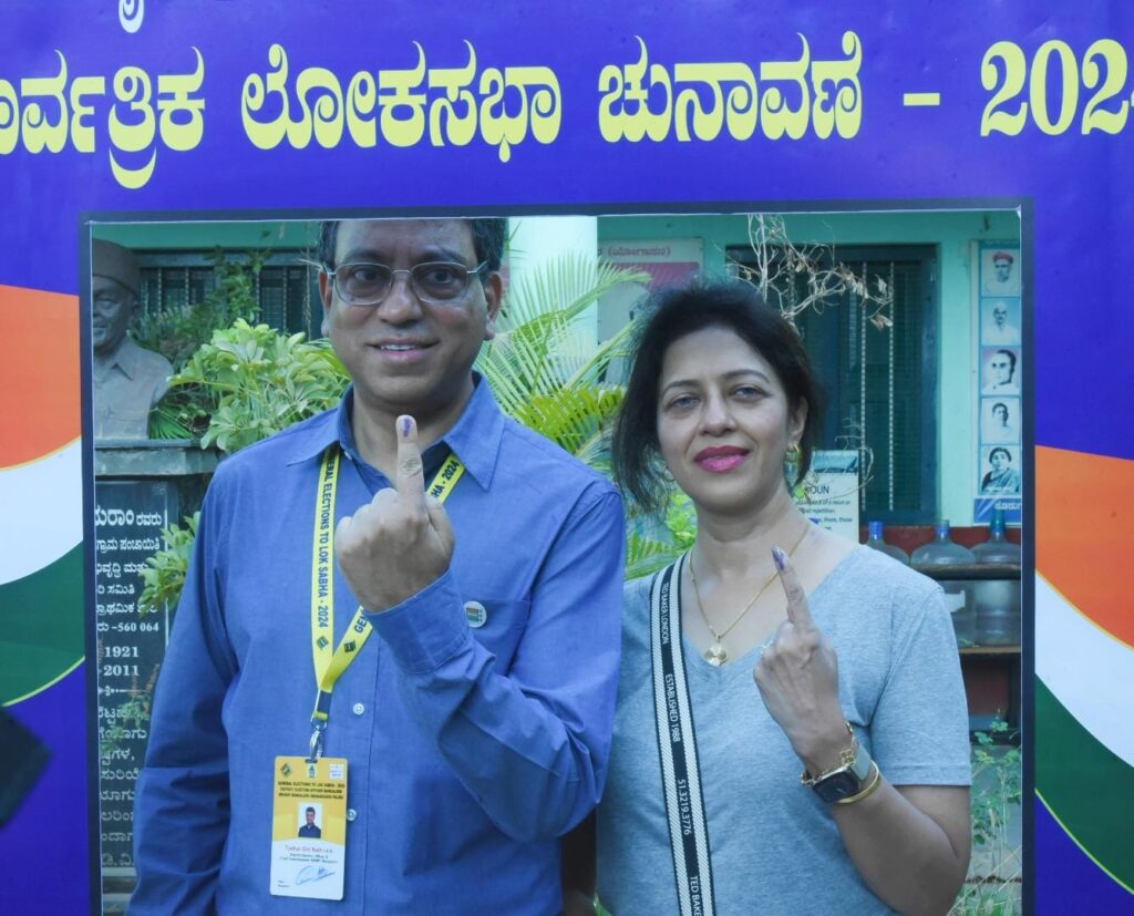 bangalore Votes Tushar Giri Nath with Wife
