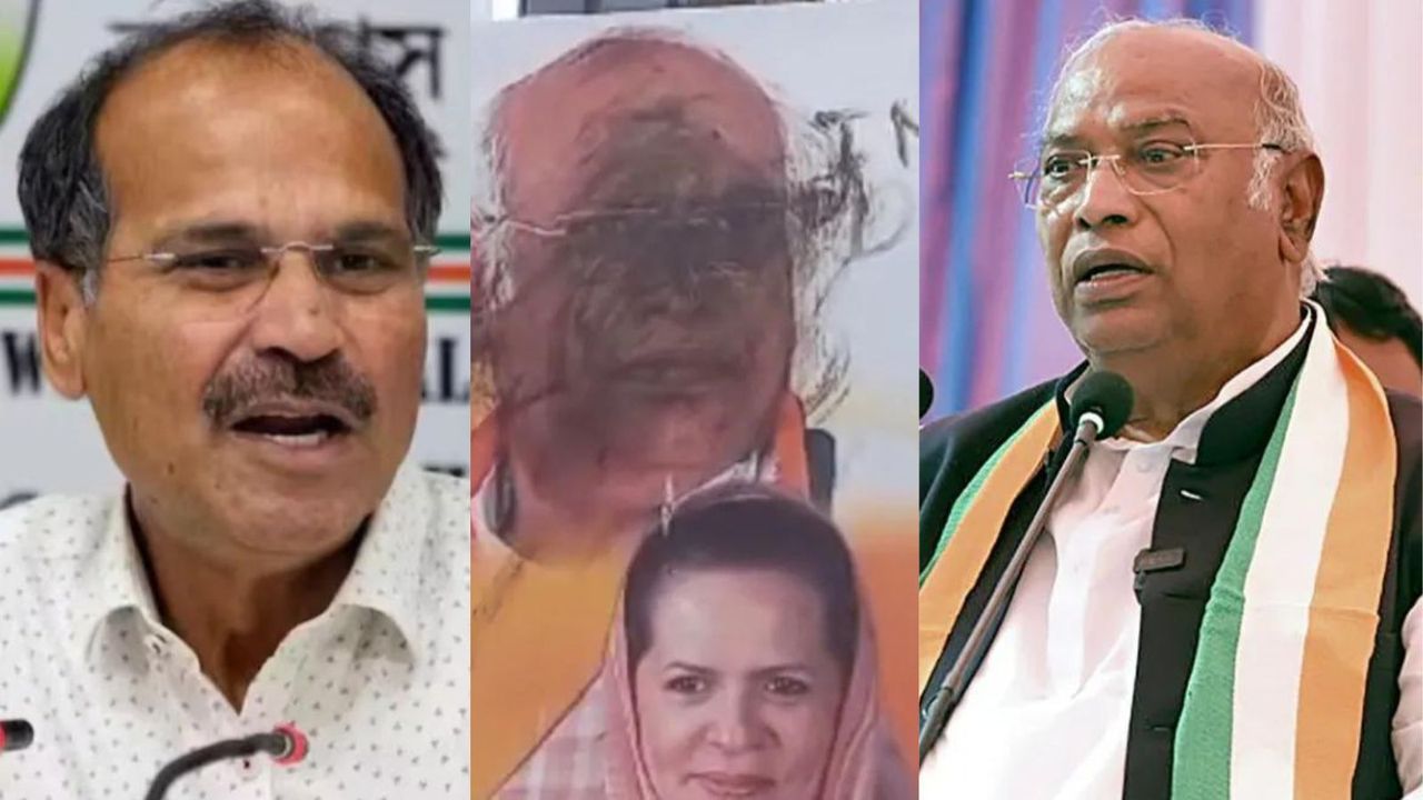 Kharge’s posters defaced in front of Bengal Congress HQ after his snub at Adhir