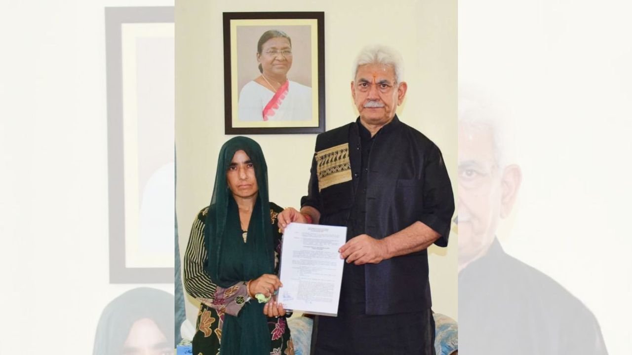 J&K LG hands over appointment letter to wife of bus driver killed in Reasi terror attack