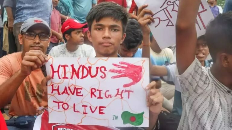 Hundreds of people take part in rally to protest attack on Hindus in Bangladesh
