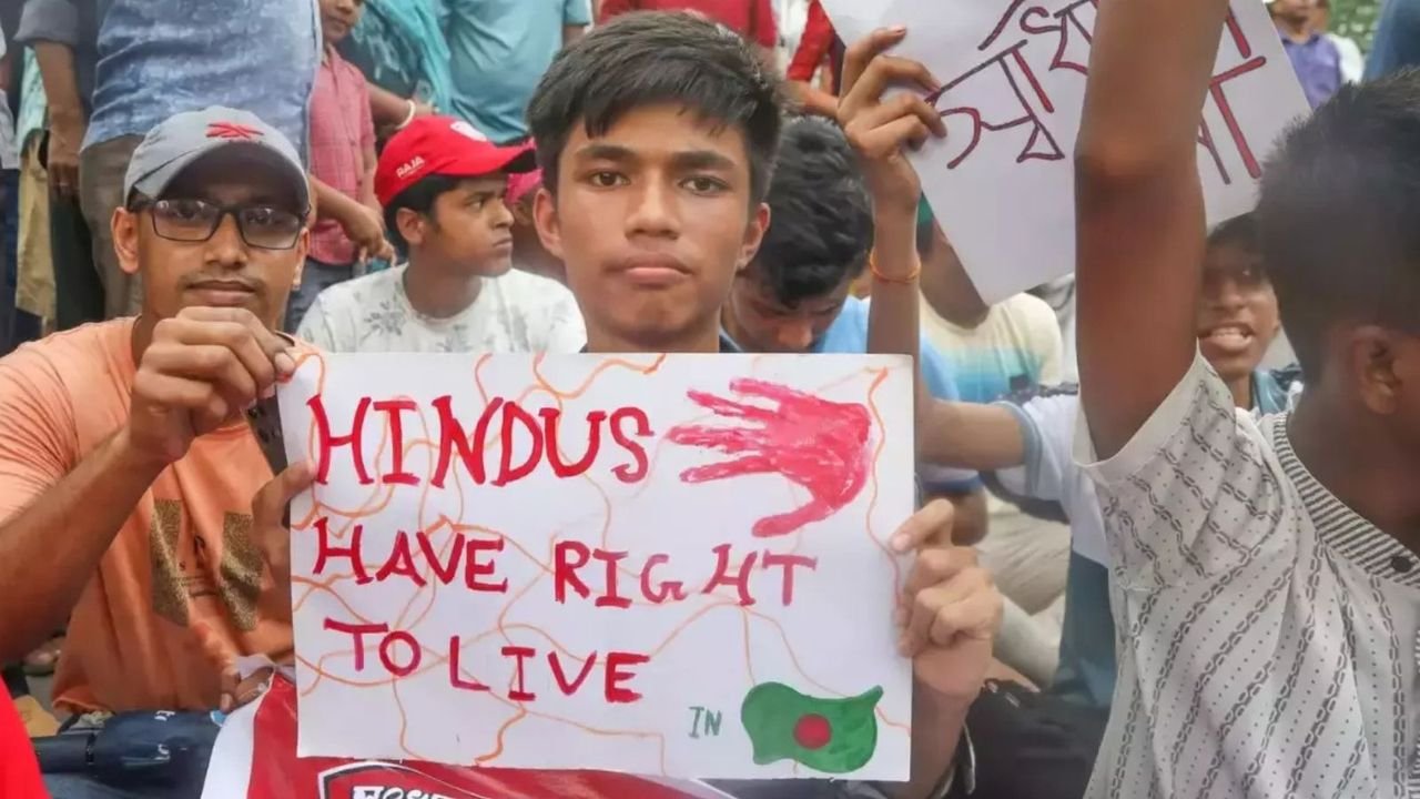 Hundreds of people take part in rally to protest attack on Hindus in Bangladesh