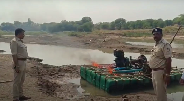 Bidar Sand Mining Raids Yield Dramatic Results as Officials Set Fire to Illicit Boats and Rafts