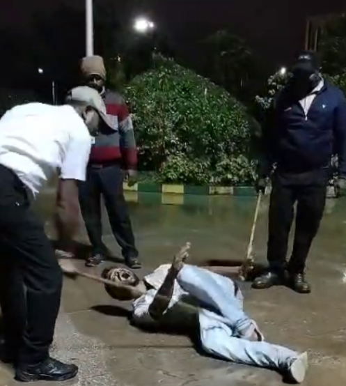 A man was allegedly subjected to a brutal assault by security personnel and police officers at HIMS Hospital after being accused of mobile phone theft.