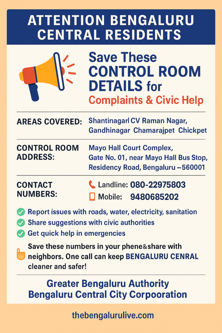 Bengaluru Central Residents, Save These Control Room Details for Complaints and Services