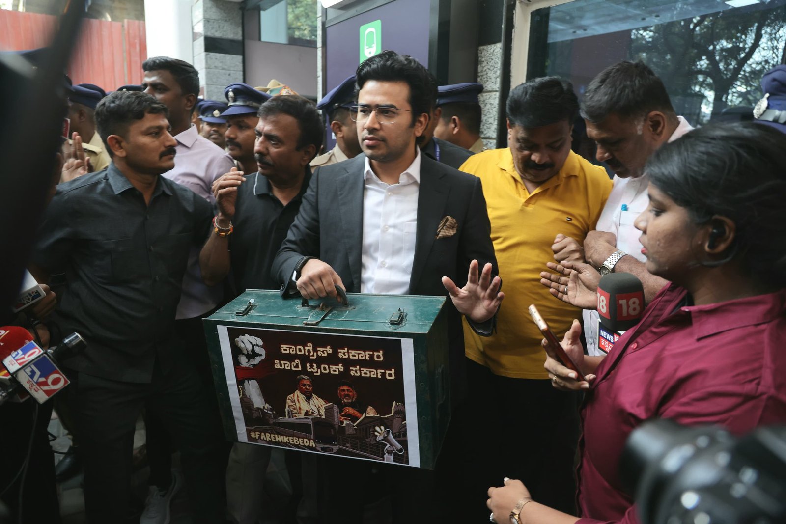 Bengaluru South MP Tejasvi Surya Briefly Detained During Protest Against Metro Fare Hike