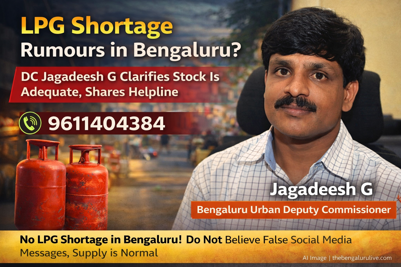 Panic Over LPG Supply? Bengaluru DC Jagadeesh G Clarifies Stock Is Adequate, Shares Helpline 9611404384