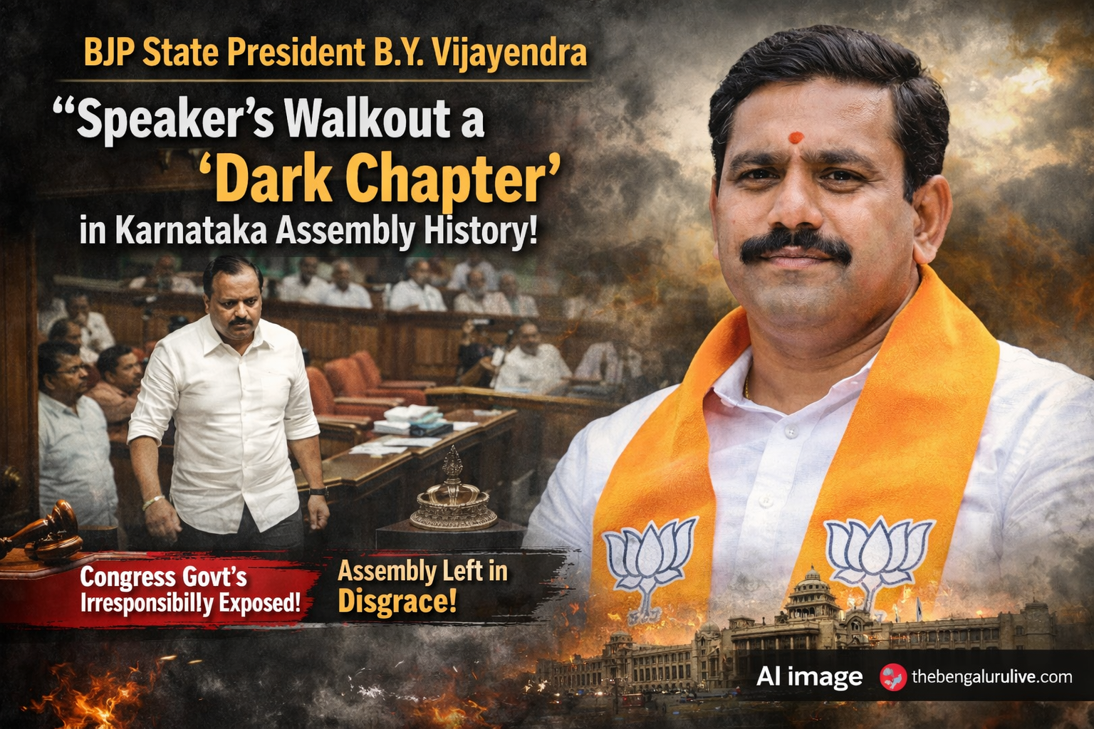 BJP Leader B Y Vijayendra Criticizes Congress Government After Assembly Speaker Walks Out