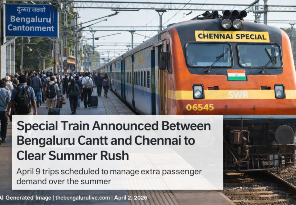 April 9 Special Train Announced Between Bengaluru Cantt and Chennai to Clear Summer Rush