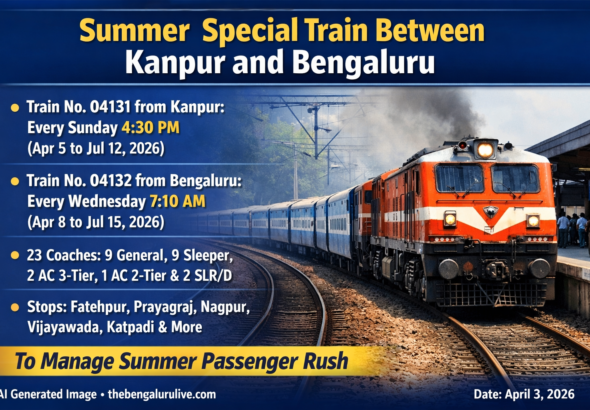 Summer Special Train Between Kanpur and Bengaluru Announced to Ease Passenger Rush