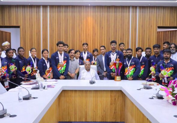 CM Siddaramaiah Felicitates Khelo India Tribal Games Medal Winners at Kaveri Residence