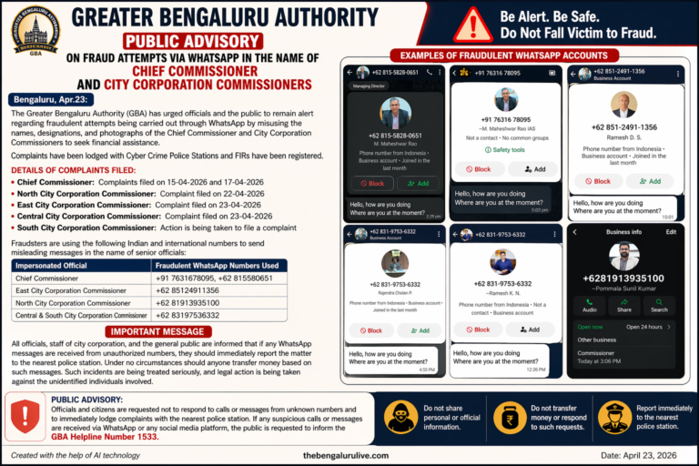 Bengaluru Fraud Alert: Scammers Impersonate Top Civic Officials on WhatsApp, GBA Issues Citywide Advisory